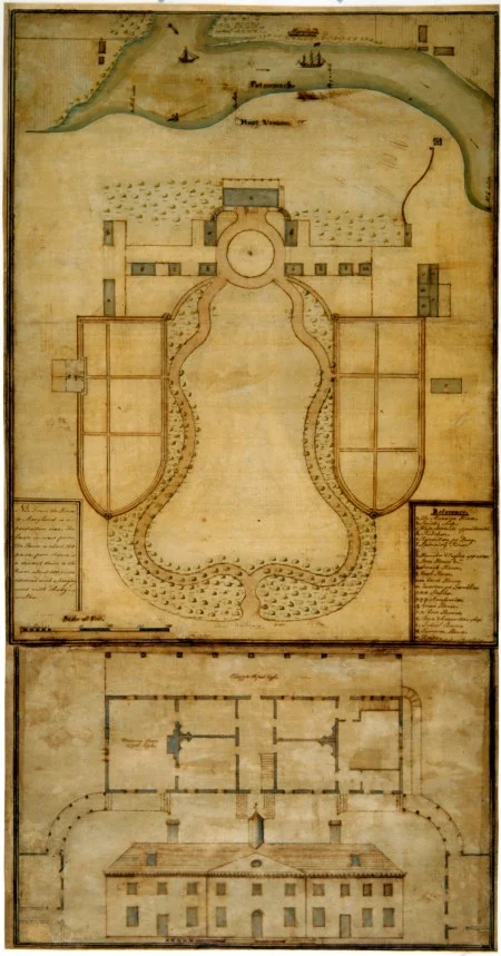 Samuel Vaughan, Plan of Mount Vernon, 1787, ink and watercolor, W-1434, MVLA.