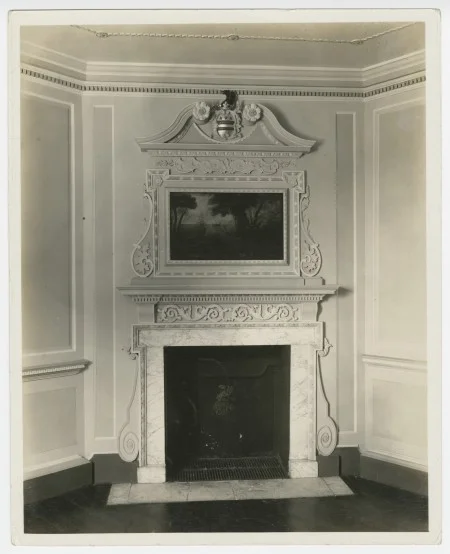 1937 image of the chimneypiece in the Front Parlor. MVLA.