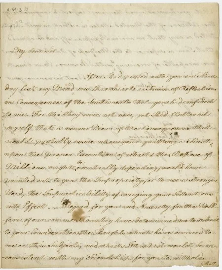 The first page of Elizabeth Powel's November 4, 1792, draft to Washington. MVLA.