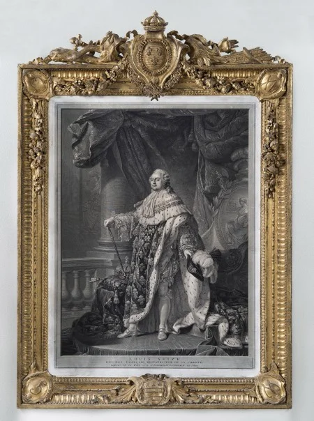 Original print and frame: Louis Seize, Roi des Français, Restaurateur de la Liberté, engraved by Charles-Clément Bervic (1856-1822), after a painting by Antoine-François Callet (published in  Paris, 1790. Purchase, 1939 (W-767/A-B).