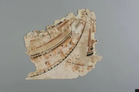 This particular wallpaper fragment was discovered near the room’s ceiling and displays elements of a neoclassical swag motif. (MVLA)