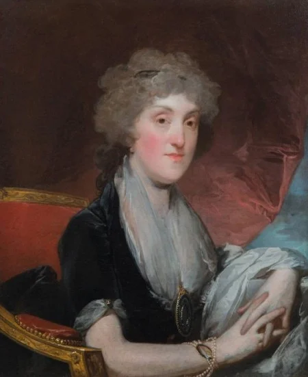 When comparing this authenticated Gilbert Stuart portrait of Arabella Maria Smith Dallas with the mystery portrait (below), experts noted the marked differences in brushwork and attention to costume details. (MVLA)