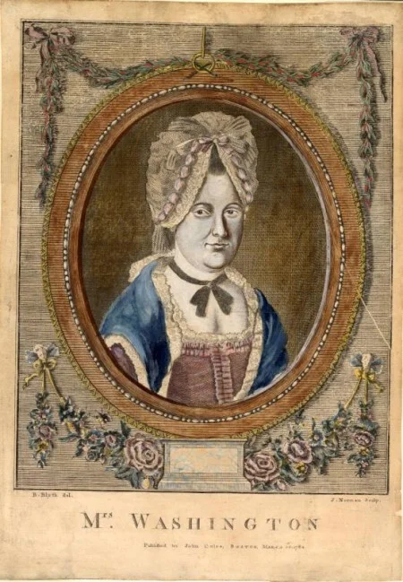 "Mrs. Washington," engraved by John Norman after Benjamin Blythe, 1782. Gift of Mrs. Augustine Jaquelin Todd, Vice Regent for West Virginia, 1968. (MVLA)