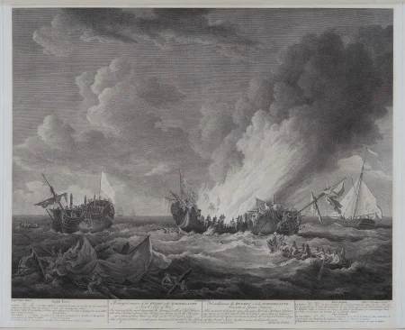 The distressed situation of the Quebec & the Surveillante, a French Ship of War, engraving by Daniel Lerpinière (published in London, 1780). Collection of R.T.H.Halsey. Purchase, 1936 (M-93/t).