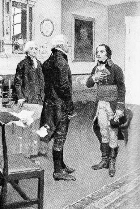 "Citizen Genet Formally Presented to Washington," Howard Pyle, published in Harper's new monthly magazine, April 1897.