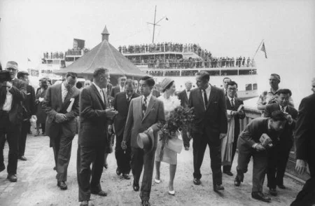 Prince Akihito and wife Princess Michiko arriving by Steamship - © Getty Images