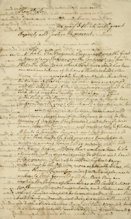 Letter (page 1 of 4), George Washington to Robert Dinwiddie, 1757 March 10. (MVLA)