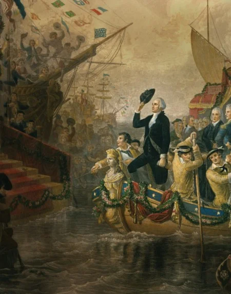 Representing the Arrival of General George Washington at the Battery, New York, April 30, 1789, engraved by John C. McRae, after Henry Brueckner (Mount Vernon Ladies' Association)