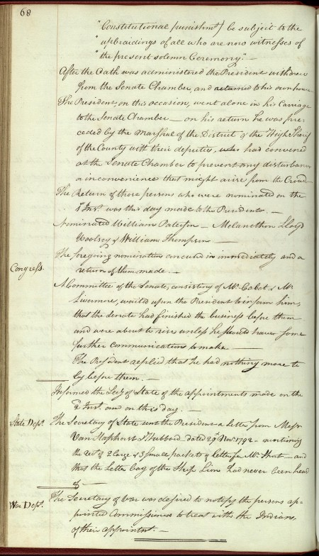 Inaugural Address, March 4, 1793, in secretary's hand (probably Tobias Lear). Library of Congress.