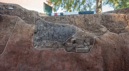 Distinct layers are visible from where Bushrod Washington’s dairy once stood in the South Grove.