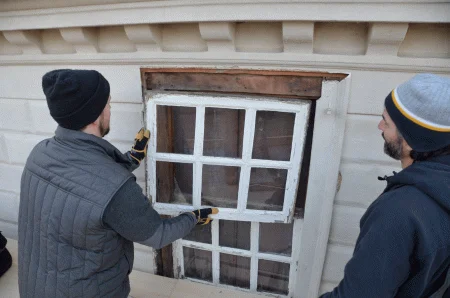 Removing a false window above the New Room, MVLA.