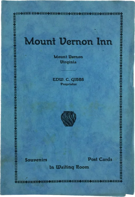 Mount Vernon Inn menu, ca. 1920s (MVLA)