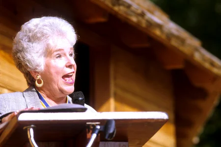 Mrs. Morrissette speaking during the barn dedication in 1996. MVLA. 