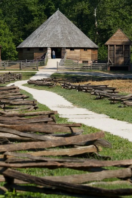 The 16-sided barn at the Pioneer Farm site (MVLA)