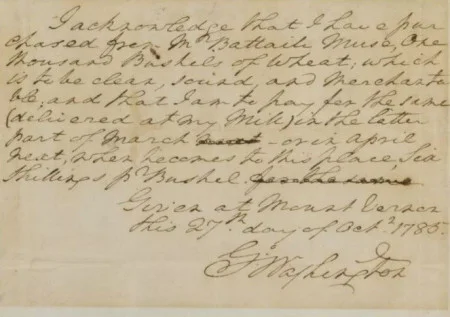 Receipt from George Washington to Battaile Muse, October 27, 1785, Gift from the Jess and Grace Pavey Fund, 2005, MS-5783.