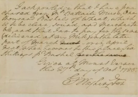 Receipt from George Washington to Battaile Muse, October 27, 1785, Gift from the Jess and Grace Pavey Fund, 2005, MS-5783. (MVLA)