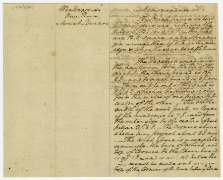 Memorandum, New Room chimney and windows, Piazza, 1796. (MVLA)