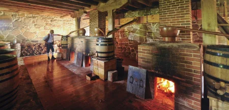 Distilling inside Washington's reconstructed distillery.