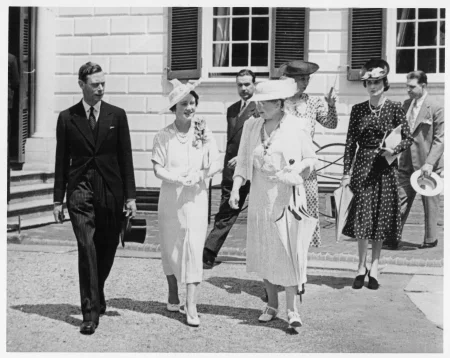 Mrs. Towner gives King George VI and Queen Elizabeth of Great Britain on a tour of Mount Vernon in 1939. MVLA. 