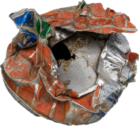 Crushed Sunkist soda can (c. 1990-1998). (MVLA)