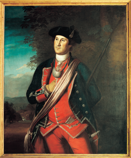 George Washington as First Colonel in the Virginia Regiment, Charles Willson Peale, oil on canvas, 1772 [U1897.1.1]. Gift of George Washington Custis Lee, University Collections of Art and History, Washington & Lee University, Lexington, Virginia.