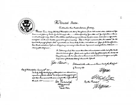 Patent X4, Francis Baily, 1/29/1791, United States Patent and Trademark Office.