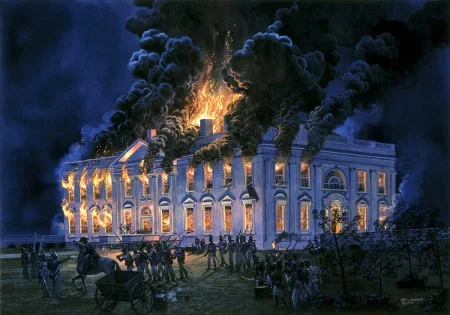The Burning of Washington in 1814 by British troops, as depicted by Tom Freeman (White House Historical Association)