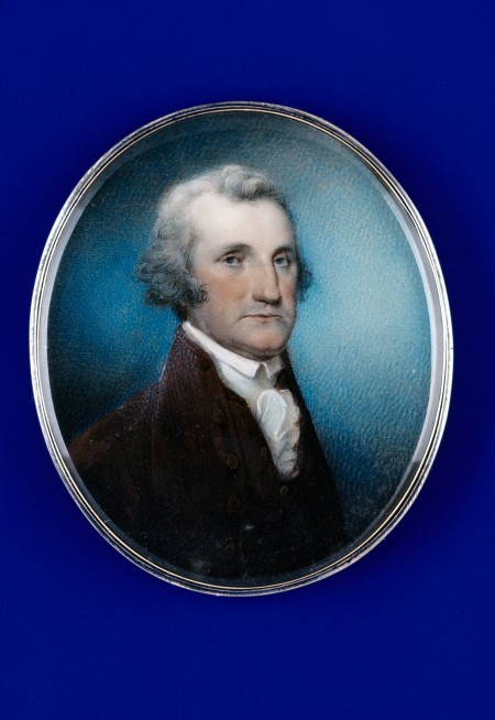 Miniature portrait of George Washington, Archibald Robertson, Philadelphia, Pennsylvania, 1791-1792, watercolor on ivory in silver case with glass crystal, accession #1956-44,1. The Colonial Williamsburg Foundation. Acquisition funded by an anonymous donor.