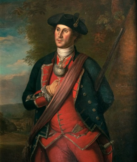 U1897.1.1 George Washington as First Colonel in the Virginia Regiment, Charles Willson Peale, oil on canvas, 1772. Gift of George Washington Custis Lee, University Collections of Art and History, Washington & Lee University, Lexington, Virginia