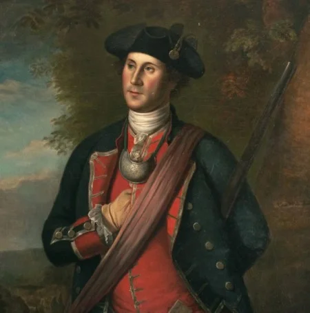 George Washington as First Colonel in the Virginia Regiment, Charles Willson Peale, oil on canvas, 1772 [U1897.1.1]. Gift of George Washington Custis Lee, University Collections of Art and History, Washington & Lee University, Lexington, Virginia.