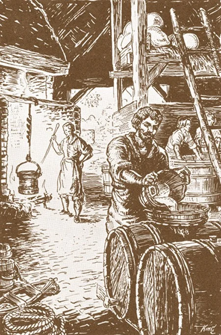 Beermaking at 17th-century Jamestown. (NPS artist Sydney King)