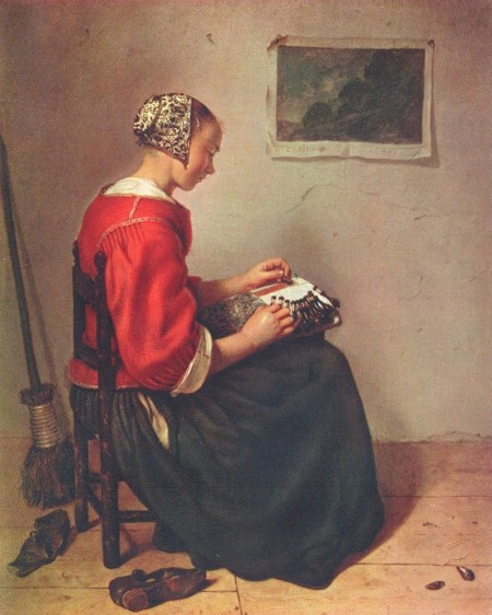 Caspar Netscher, The Lacemaker, 1663 (Wikimedia Commons)