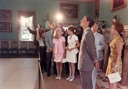 His Royal Highness Prince Charles’s first visit to the home of George Washington was on July 17, 1970. He was accompanied by his sister, Her Royal Highness Princess Anne. Here, Prince Charles is shown Washington's New Room in the Mansion. (Mount Vernon Ladies' Association)