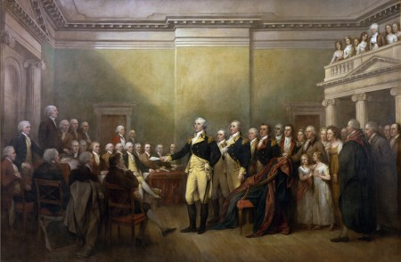“General George Washington Resigning His Commission to Congress As Commander in Chief of the Army at Annapolis, Maryland, December 23d, 1783,” John Trumbull, oil on canvas, Commissioned 1817, purchased 1824. Image courtesy of Architect of the Capitol.