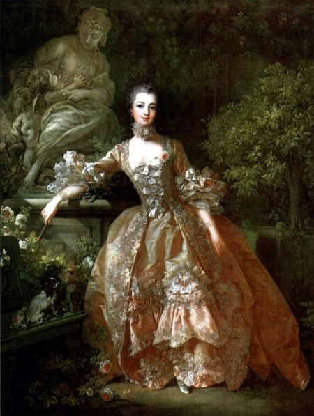 Madame de Pompadour was the official chief mistress of King Louis XV of France from 1745 to 1751. Here, Mme. Pompadour’s gown is festooned with costly lace in François Boucher’s Portrait of Madame de Pompadour, 1759, Wallace Collection (Wikimedia Commons)