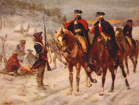 Washington and Lafayette at Valley Forge in the winter of 1777-78. Library of Congress.