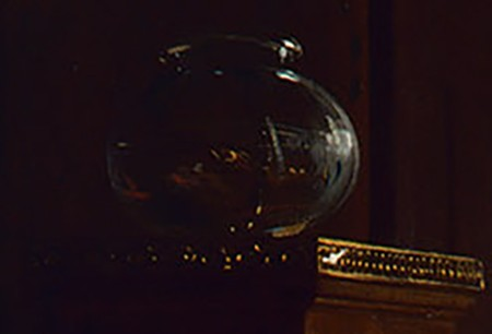 Detail of painting depicting goldfish bowl in the Washington bedchamber